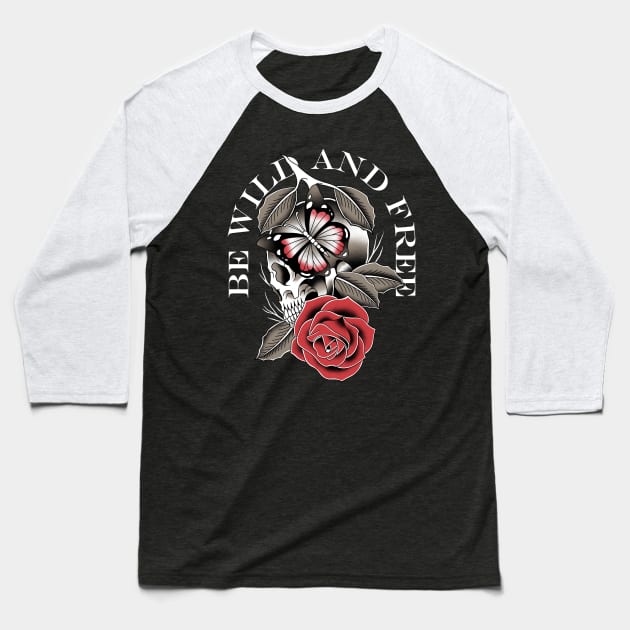 Skull roses traditional tattoo vintage goth Baseball T-Shirt by Afdhal Project